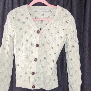 Jon & Anna Women's Open Knit off-white Button Down Cardigan Sweater Small